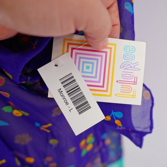 NEW LuLaRoe Monroe Purple Teal Tassle Sheer Cardigan Large Short Sleeve Open Fro - Picture 5 of 10